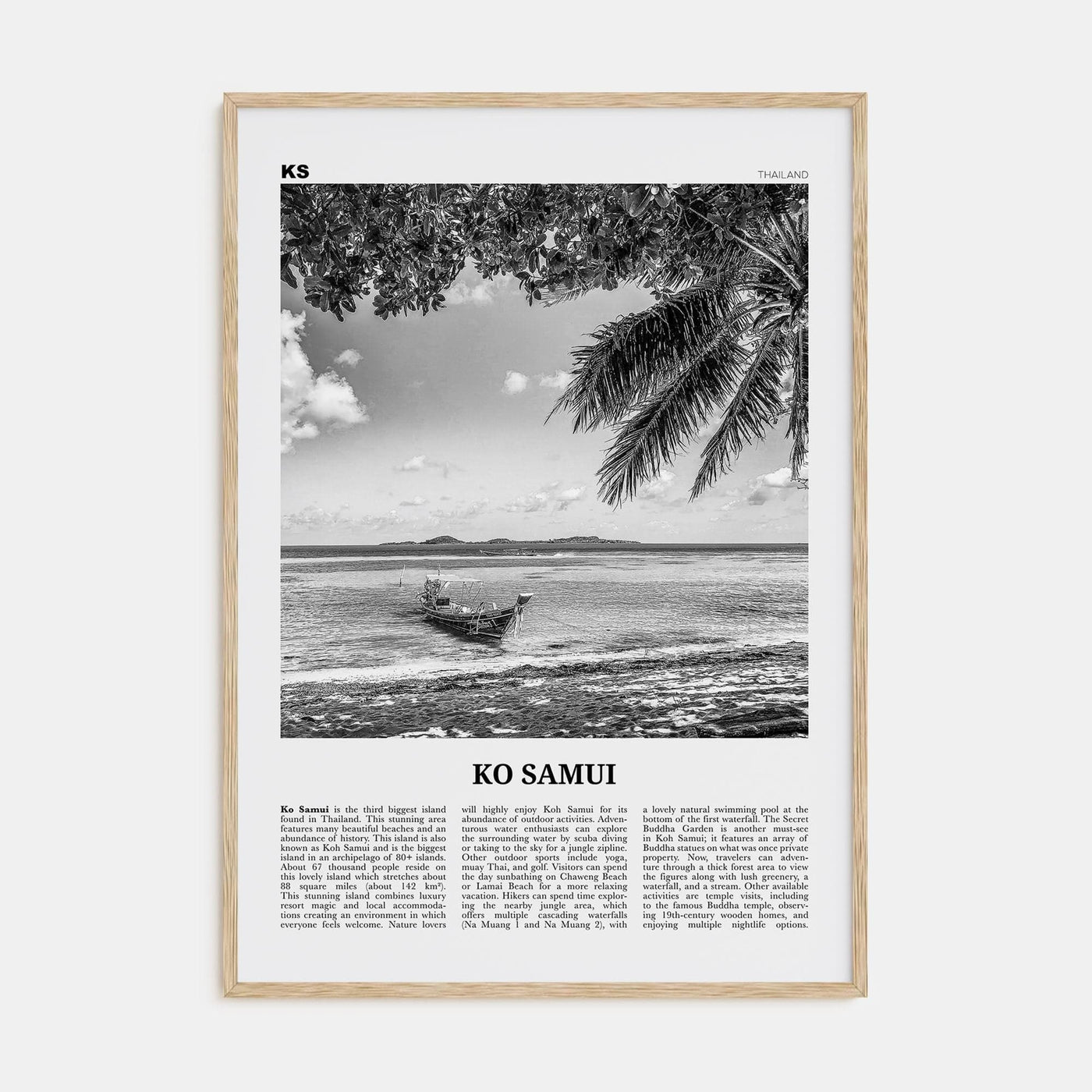 Ko Samui Poster Natural Wood / 8x12 in Nbourhood Travel B&W Poster