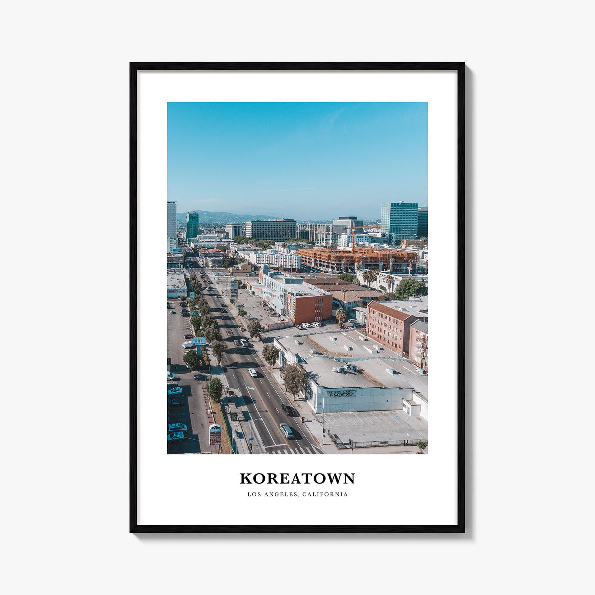 Koreatown, Los Angeles colorful classic poster of California, USA – vertical wall art, unframed print shown in interior mocku
