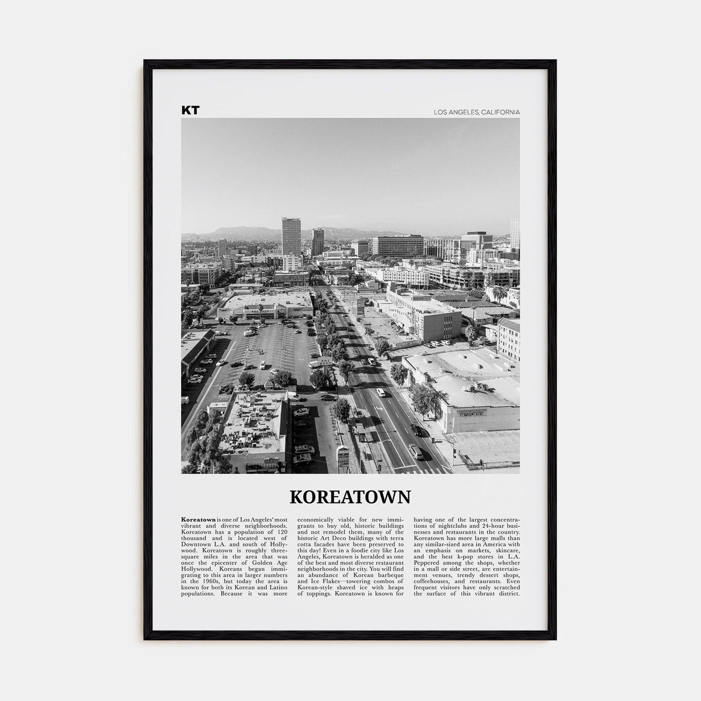 Koreatown, Los Angeles Poster Black Wood / 8x12 in Nbourhood Travel B&W Poster