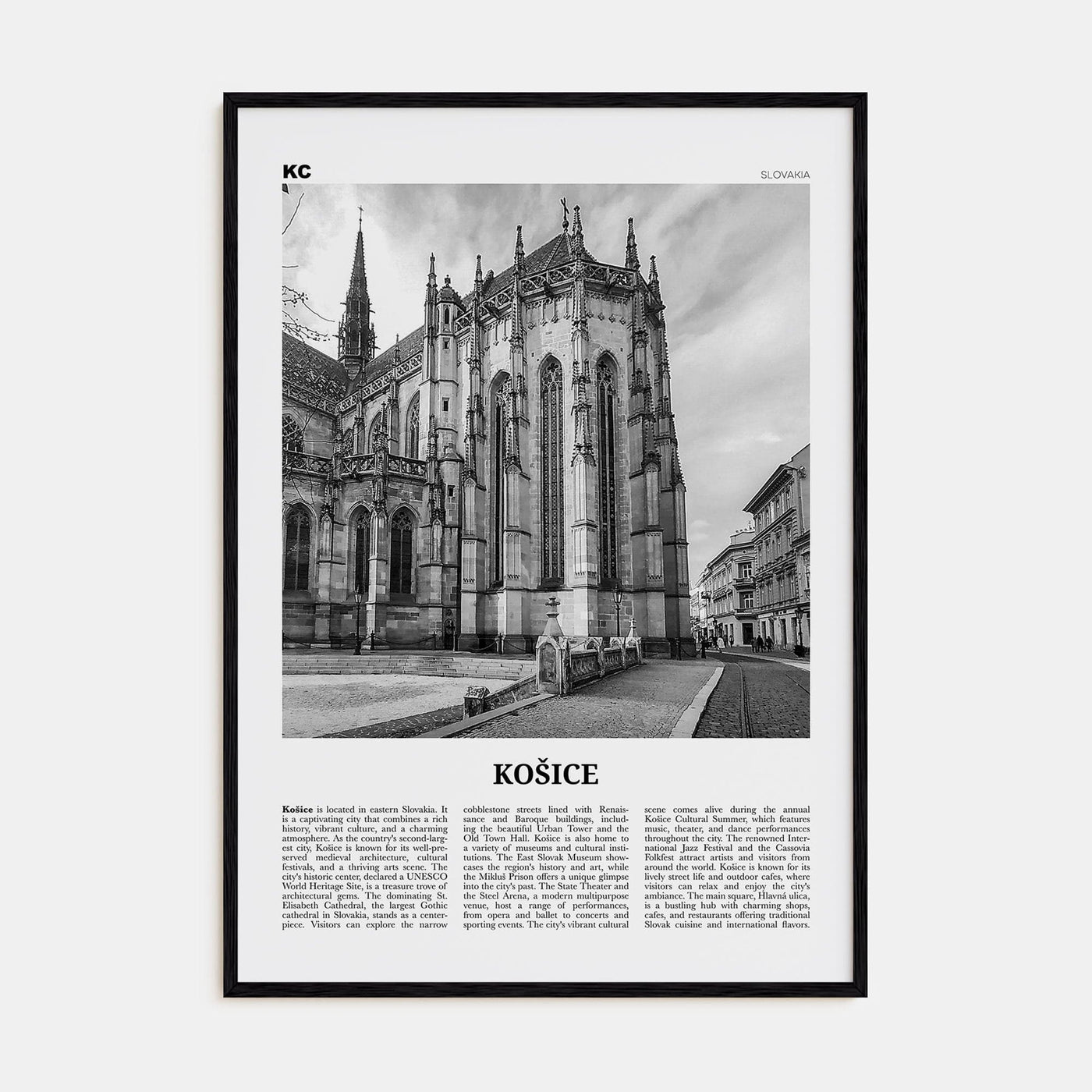 Košice Poster Black Wood / 8x12 in Nbourhood Travel B&W Poster