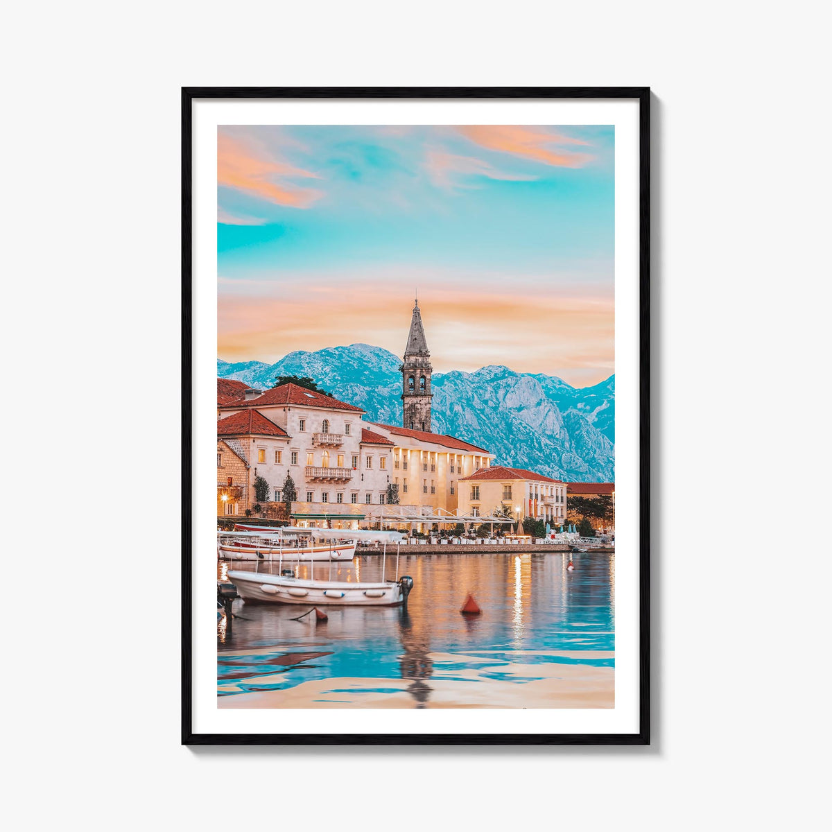 Kotor colorful photo poster of Montenegro – vertical wall art, unframed print shown in interior mockup