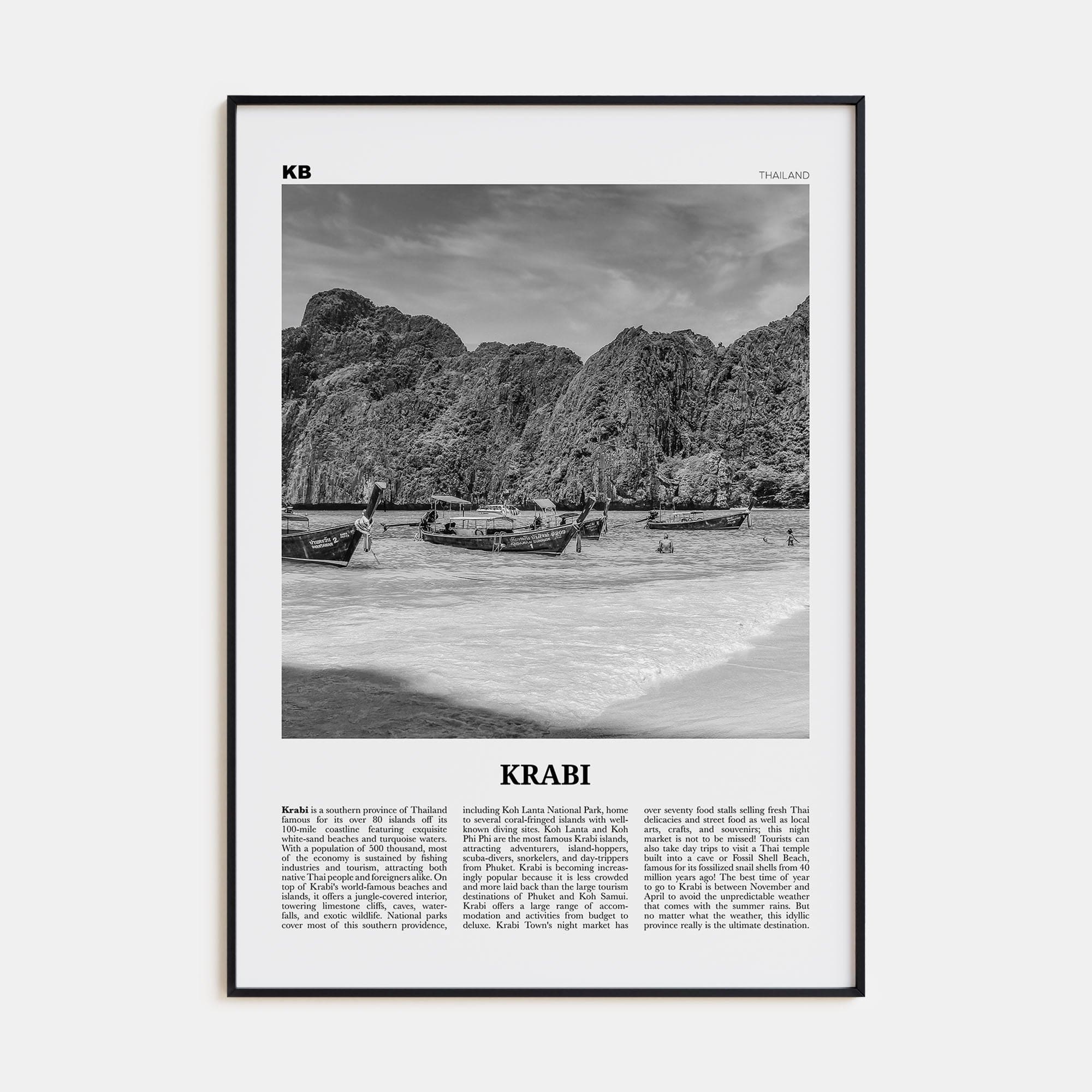 Krabi Poster Black Metal / 8x12 in Nbourhood Travel B&W Poster