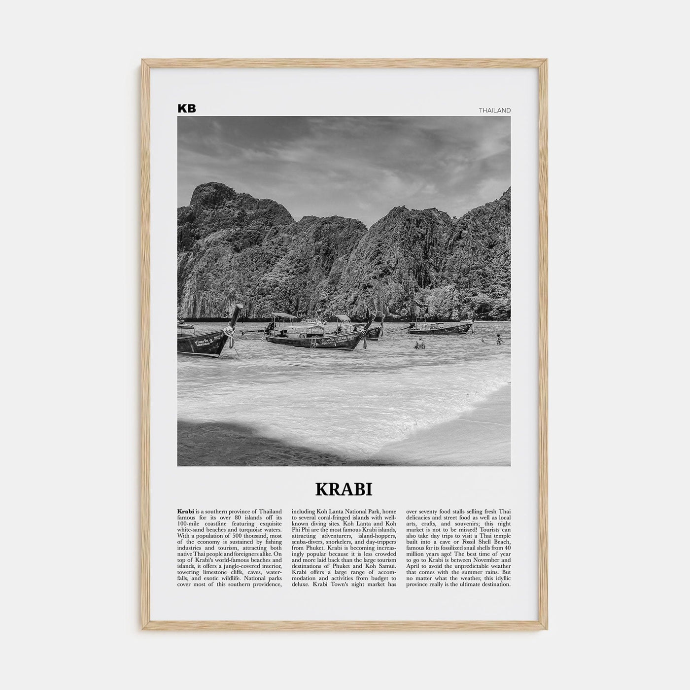 Krabi Poster Natural Wood / 8x12 in Nbourhood Travel B&W Poster