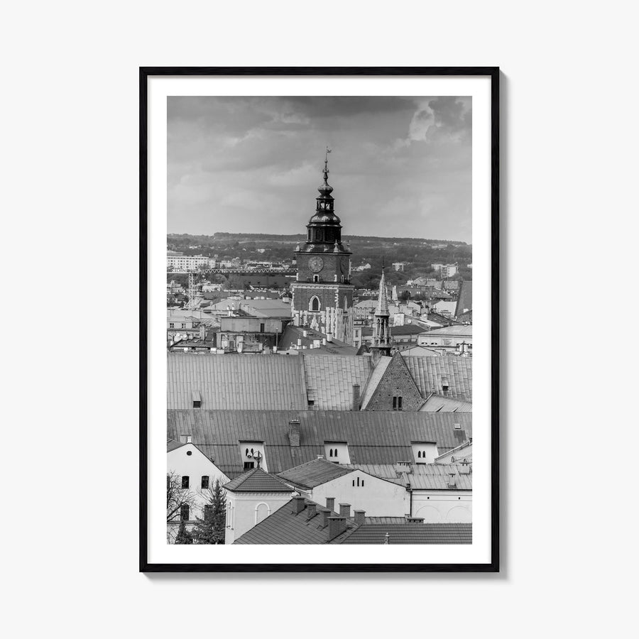 Kraków black & white photo poster of Poland – vertical wall art, unframed print shown in interior mockup