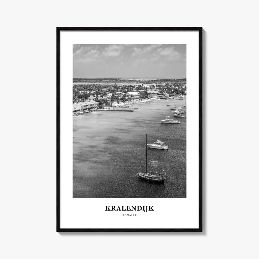 Kralendijk black & white classic poster of Caribbean – vertical wall art, unframed print shown in interior mockup