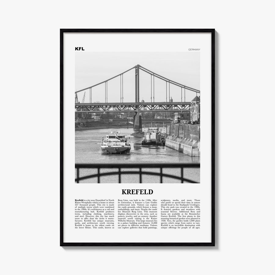 Krefeld black & white newspaper poster of Germany – vertical wall art, unframed print shown in interior mockup