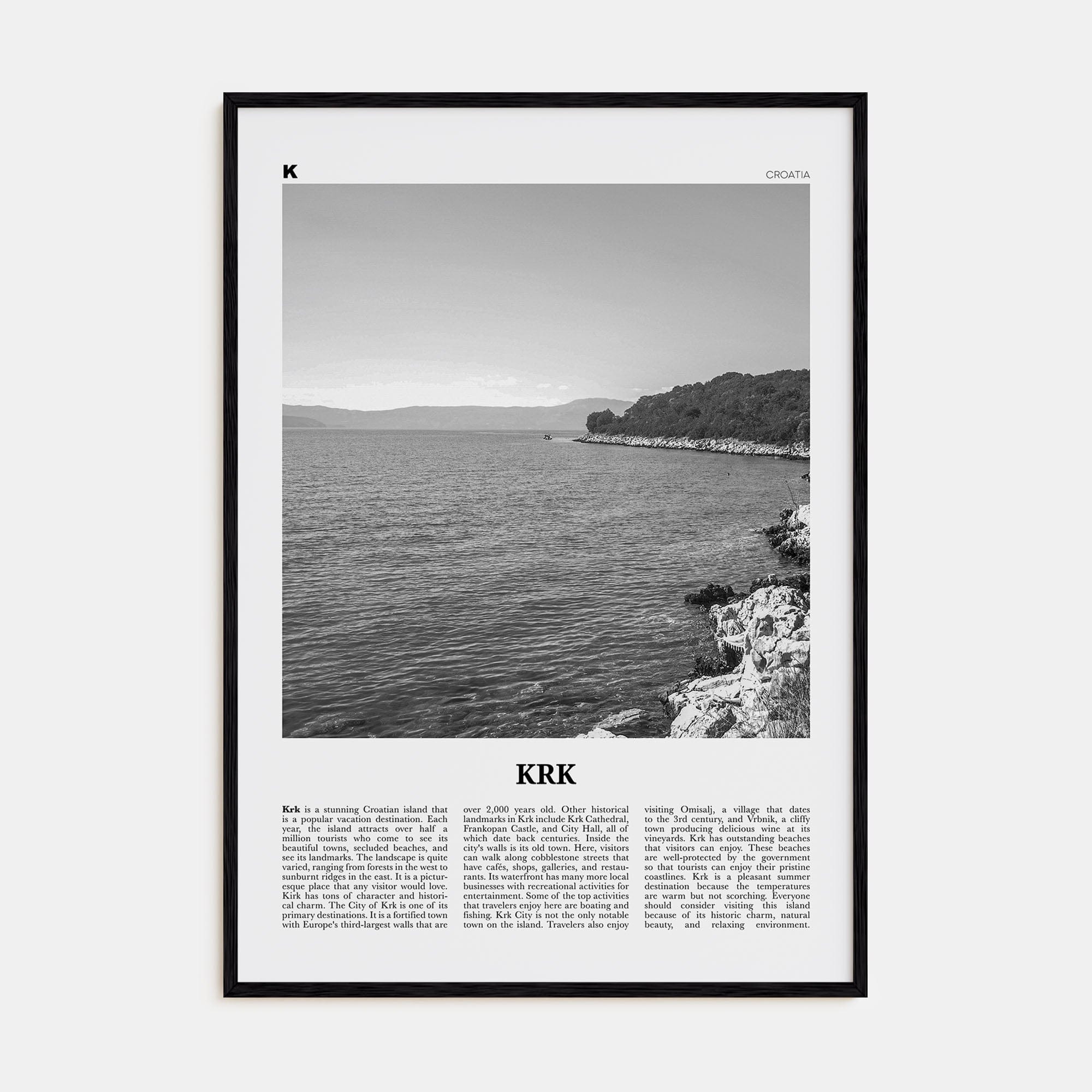 Krk Poster Black Wood / 8x12 in Nbourhood Travel B&W Poster