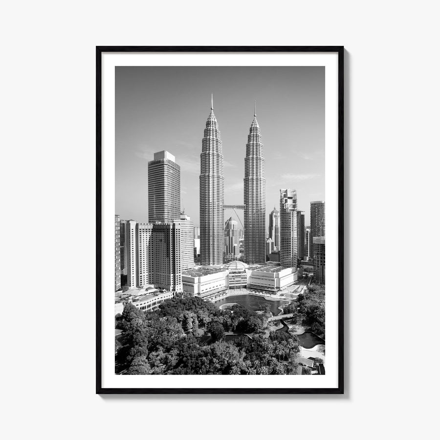 Kuala Lumpur black & white photo poster of Malaysia – vertical wall art, unframed print shown in interior mockup