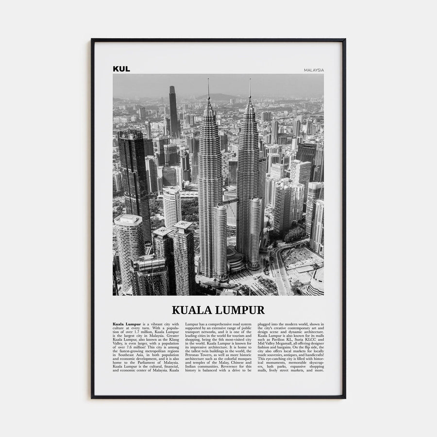 Kuala Lumpur No 1 Poster None / 8x12 in Nbourhood Travel B&W Poster