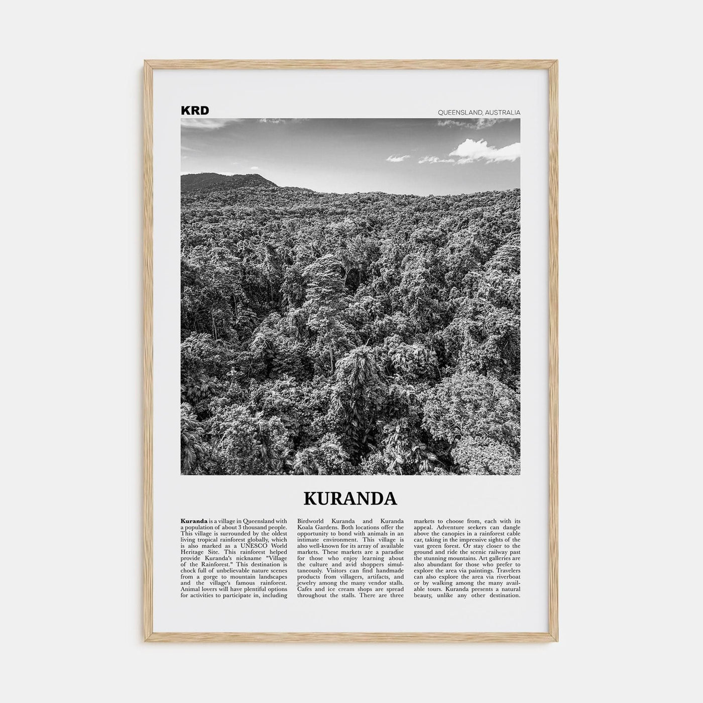 Kuranda Poster Natural Wood / 8x12 in Nbourhood Travel B&W Poster