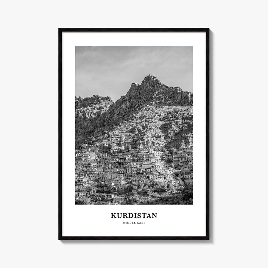 Kurdistan black & white classic poster of Middle East – vertical wall art, unframed print shown in interior mockup