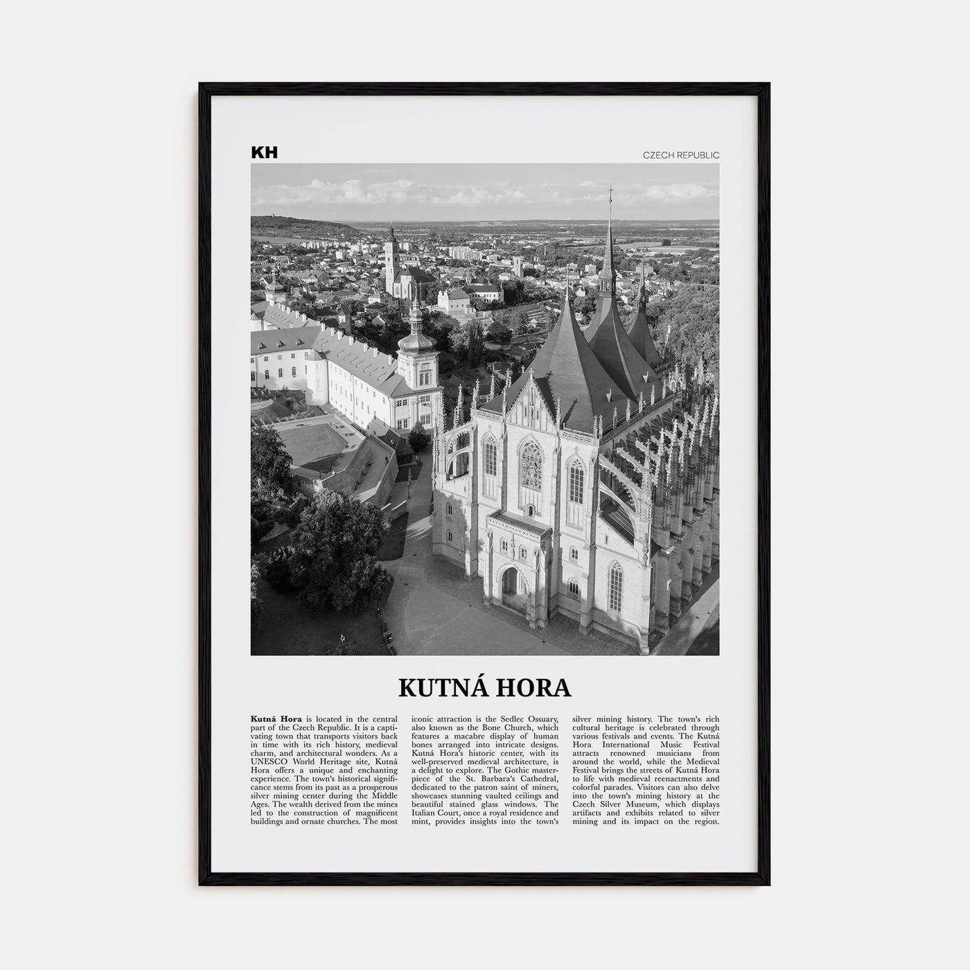 Kutná Hora Poster Black Wood / 8x12 in Nbourhood Travel B&W Poster