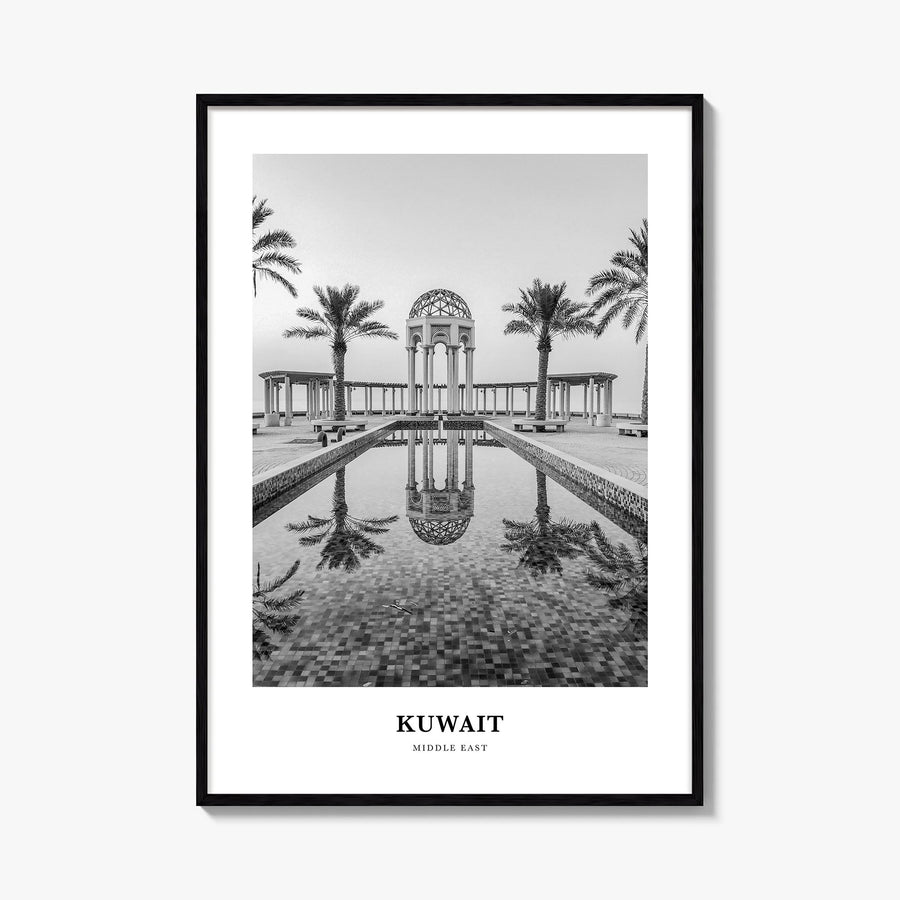 Kuwait black & white classic poster of Middle East – vertical wall art, unframed print shown in interior mockup