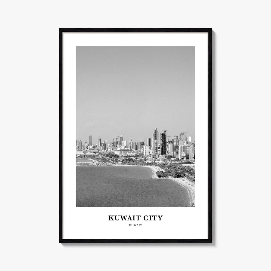 Kuwait City black & white classic poster of Kuwait – vertical wall art, unframed print shown in interior mockup