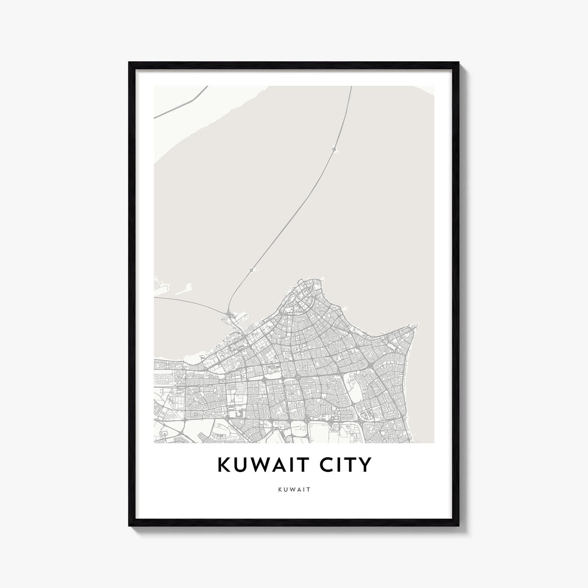 Kuwait City black & white map poster of Kuwait – vertical wall art, unframed print shown in interior mockup