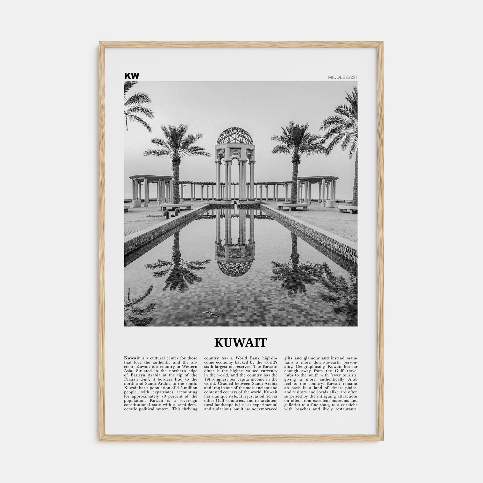 Kuwait Poster Natural Wood / 8x12 in Nbourhood Travel B&W Poster