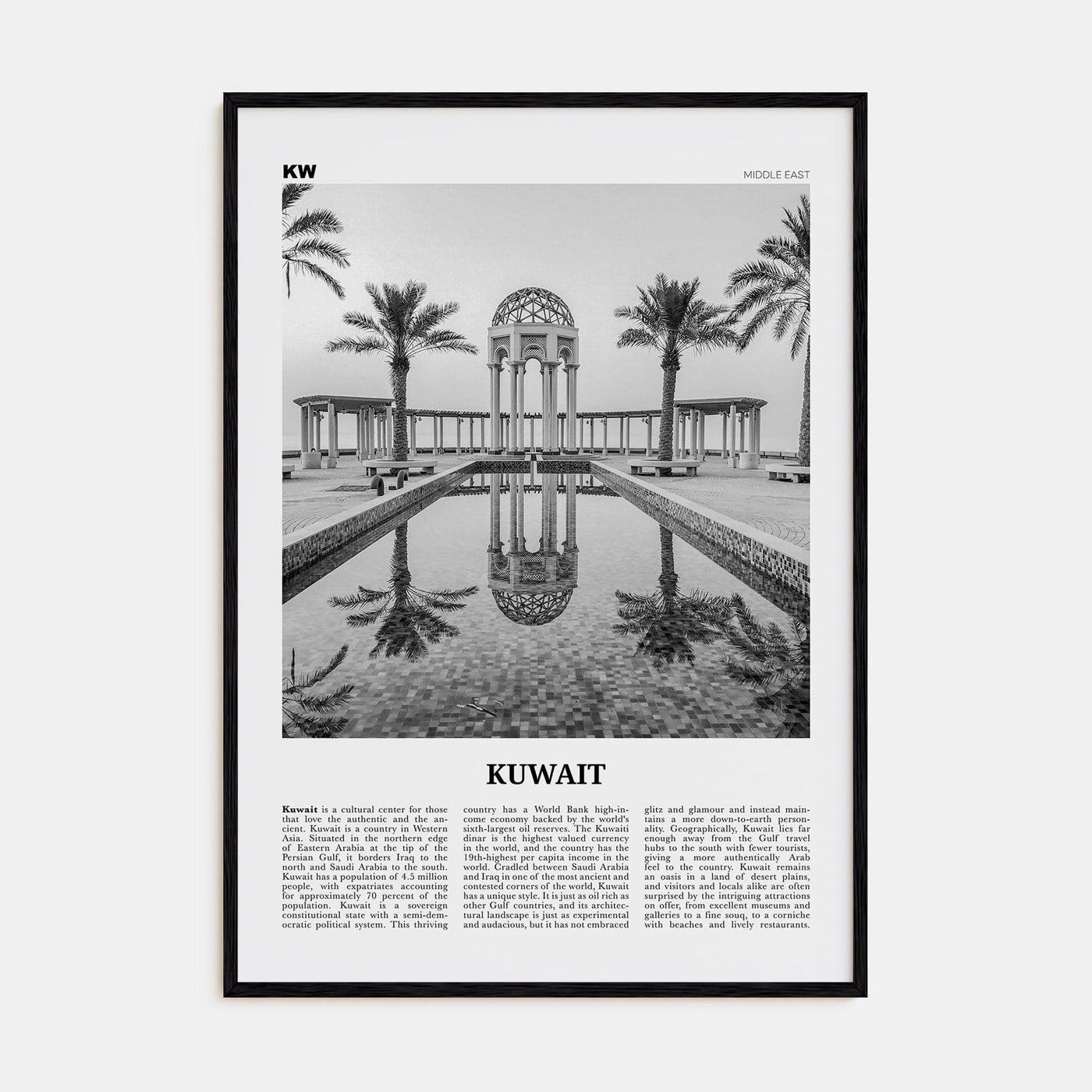 Kuwait Poster Black Wood / 8x12 in Nbourhood Travel B&W Poster