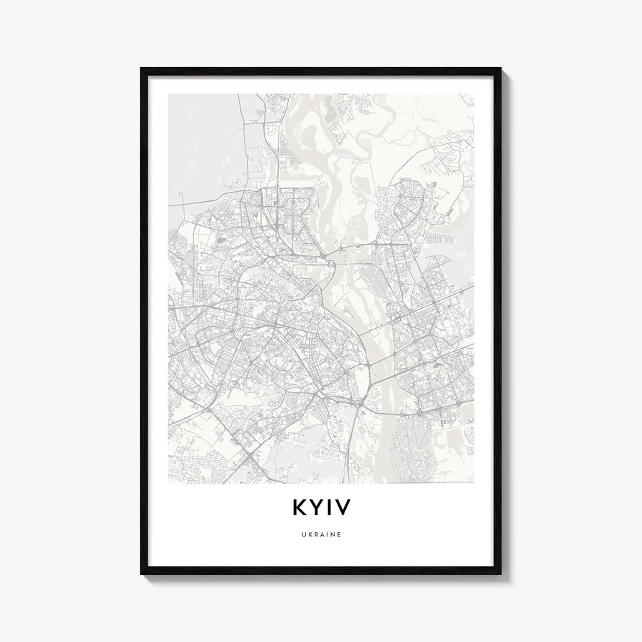 Kyiv black & white map poster of Ukraine – vertical wall art, unframed print shown in interior mockup