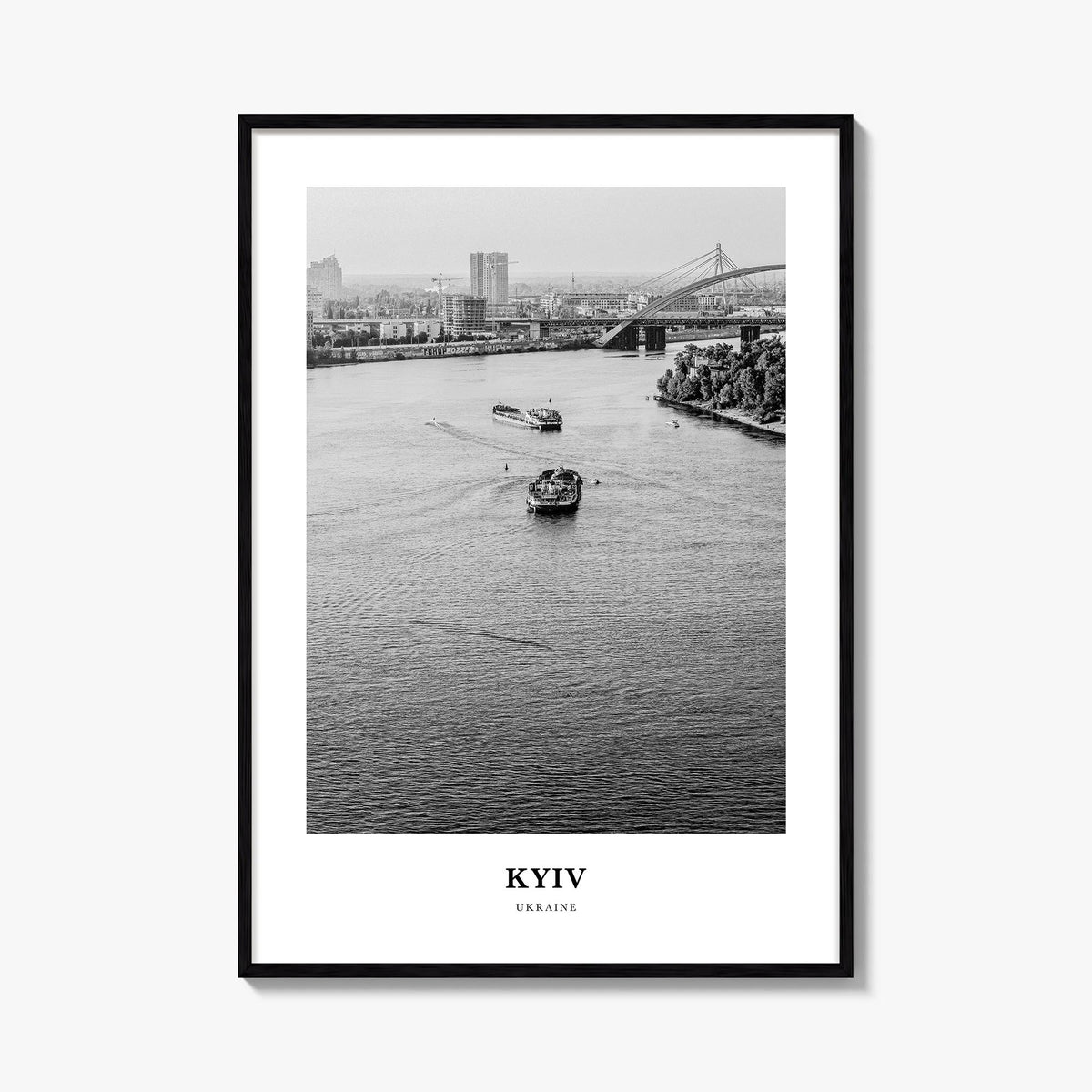 Kyiv no. 1 black & white classic poster of Ukraine – vertical wall art, unframed print shown in interior mockup