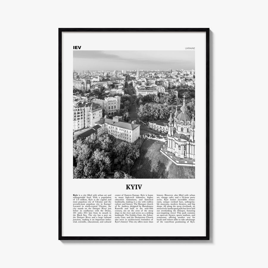 Kyiv no. 1 black & white newspaper poster of Ukraine – vertical wall art, unframed print shown in interior mockup