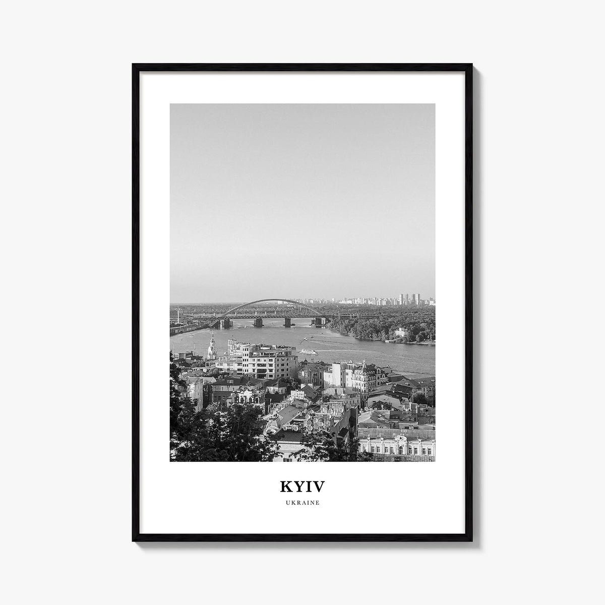 Kyiv no. 2 black & white classic poster of Ukraine – vertical wall art, unframed print shown in interior mockup