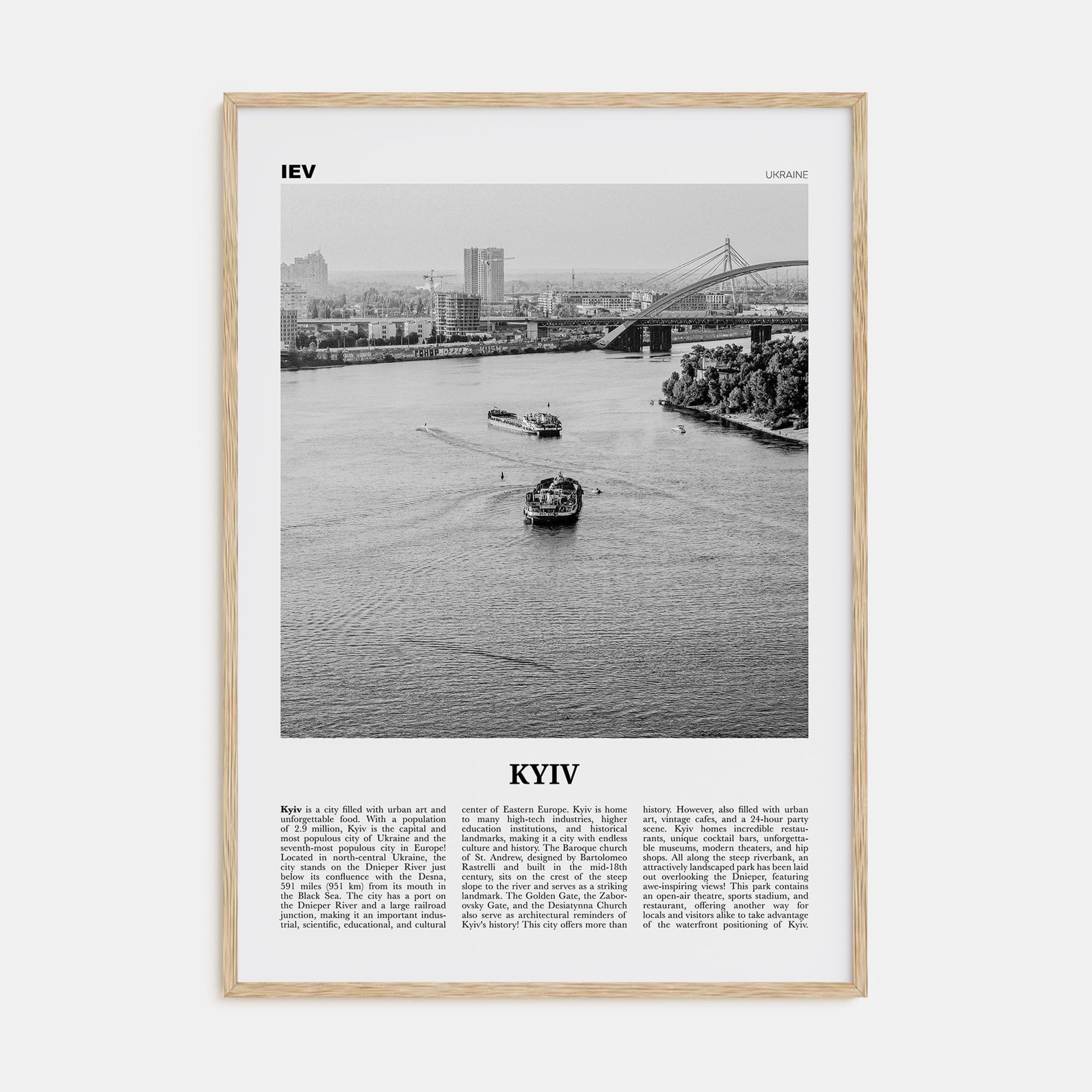 Kyiv No 2 Poster Natural Wood / 8x12 in Nbourhood Travel B&W Poster