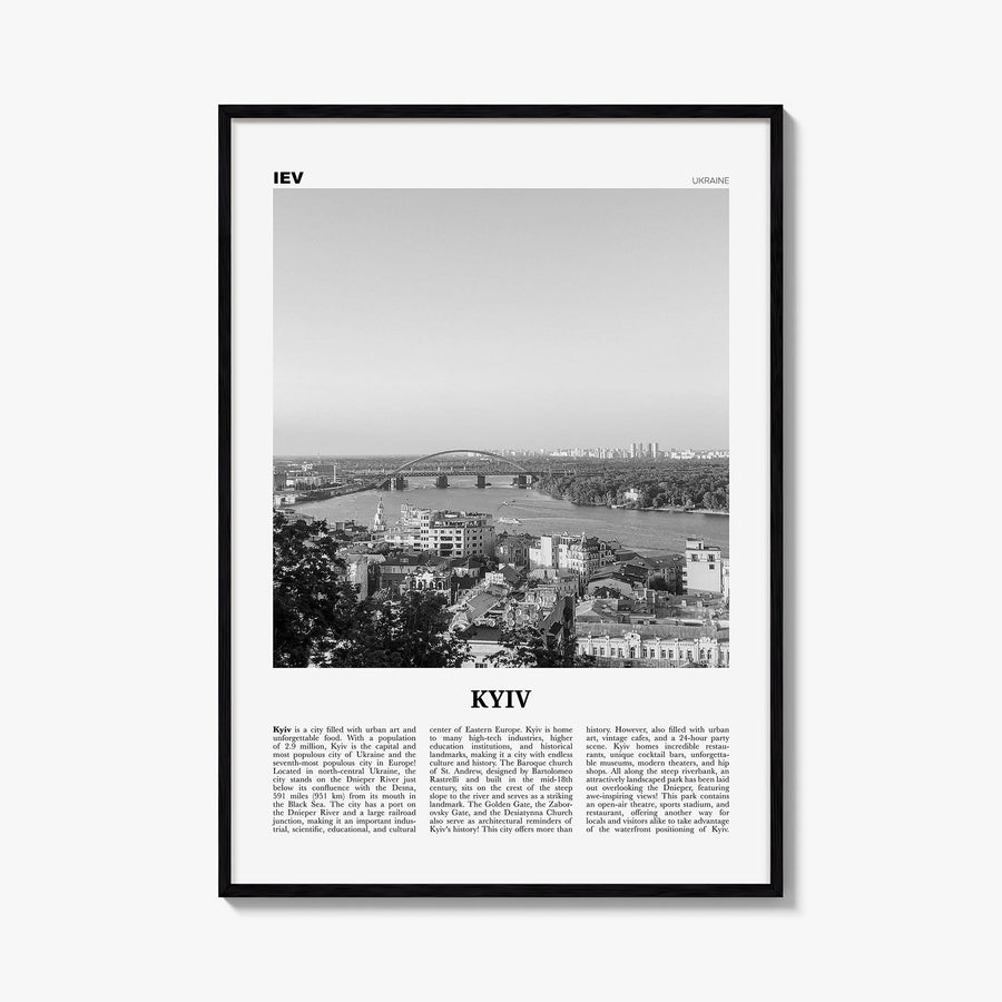 Kyiv no. 3 black & white newspaper poster of Ukraine – vertical wall art, unframed print shown in interior mockup