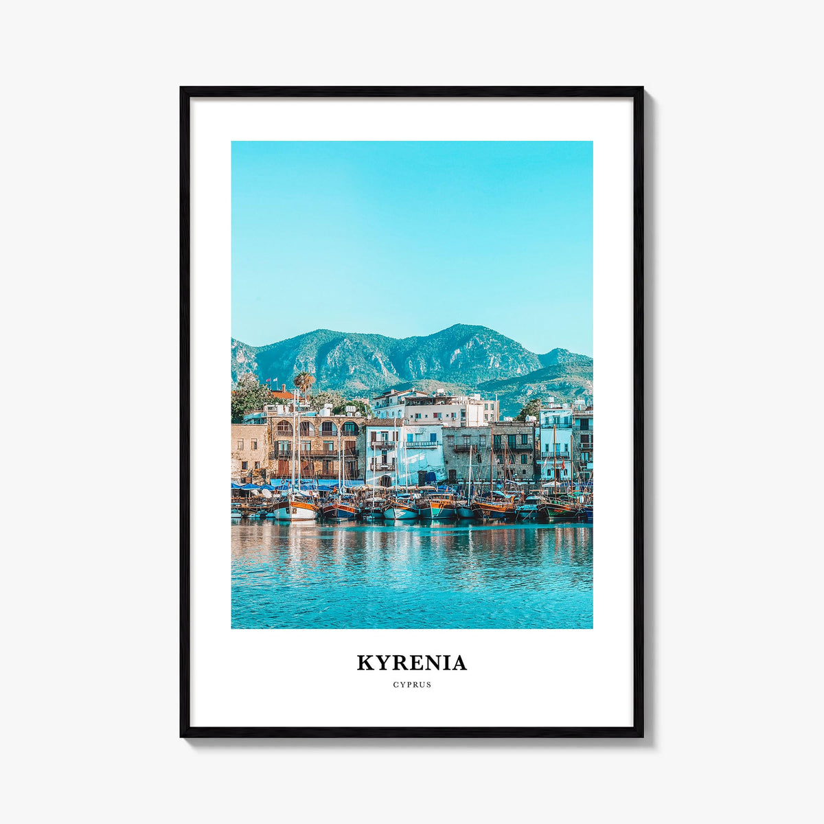 Kyrenia no. 2 colorful classic poster of Cyprus – vertical wall art, unframed print shown in interior mockup