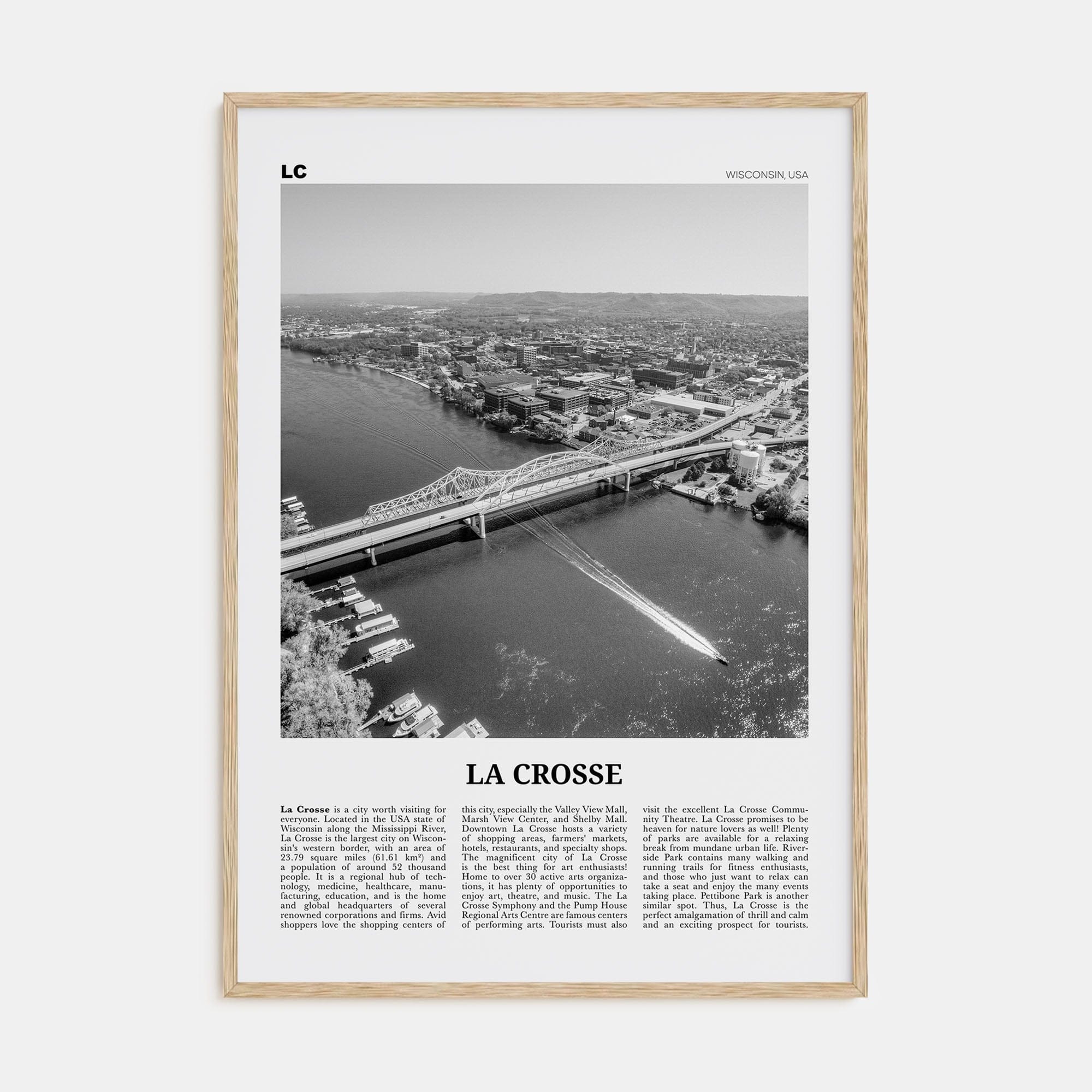 La Crosse Poster Natural Wood / 8x12 in Nbourhood Travel B&W Poster