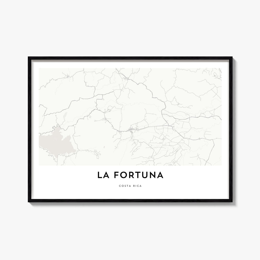 La Fortuna black & white map poster of Costa Rica – horizontal wall art, unframed print shown in interior mockup