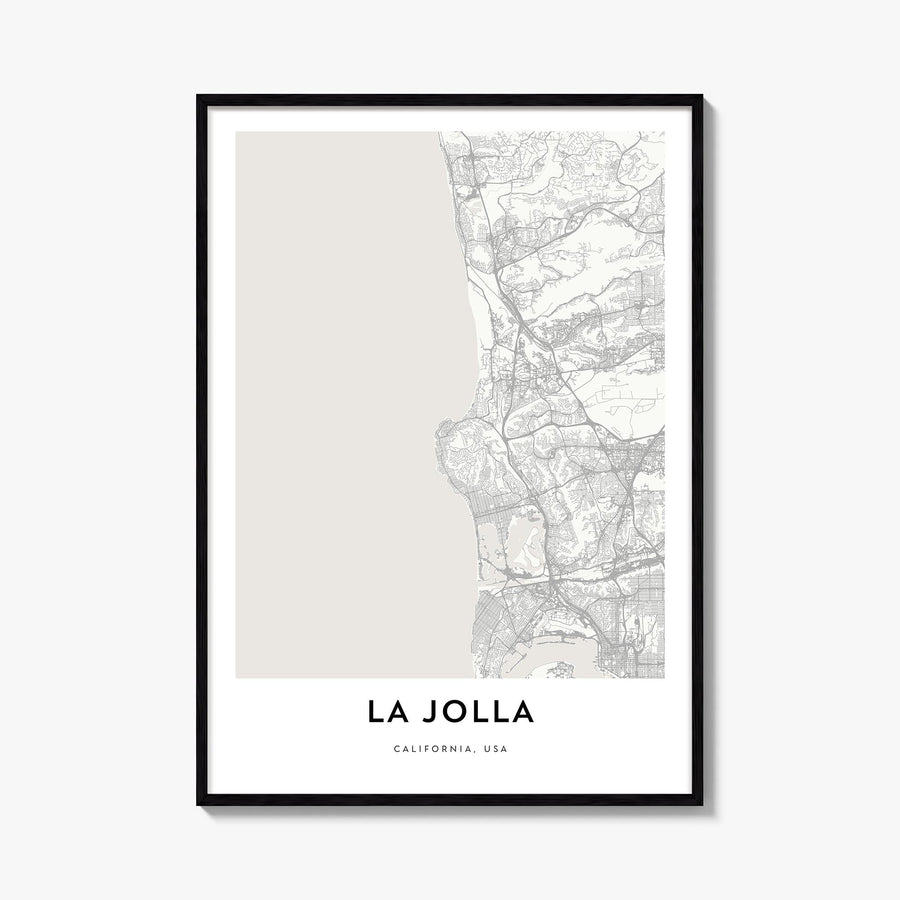 La Jolla black & white map poster of San Diego, California – vertical wall art, unframed print shown in interior mockup