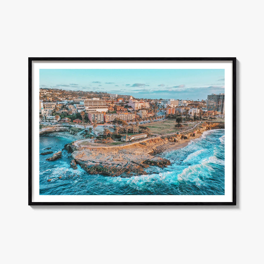 La Jolla colorful photo poster of San Diego, California – horizontal wall art, unframed print shown in interior mockup