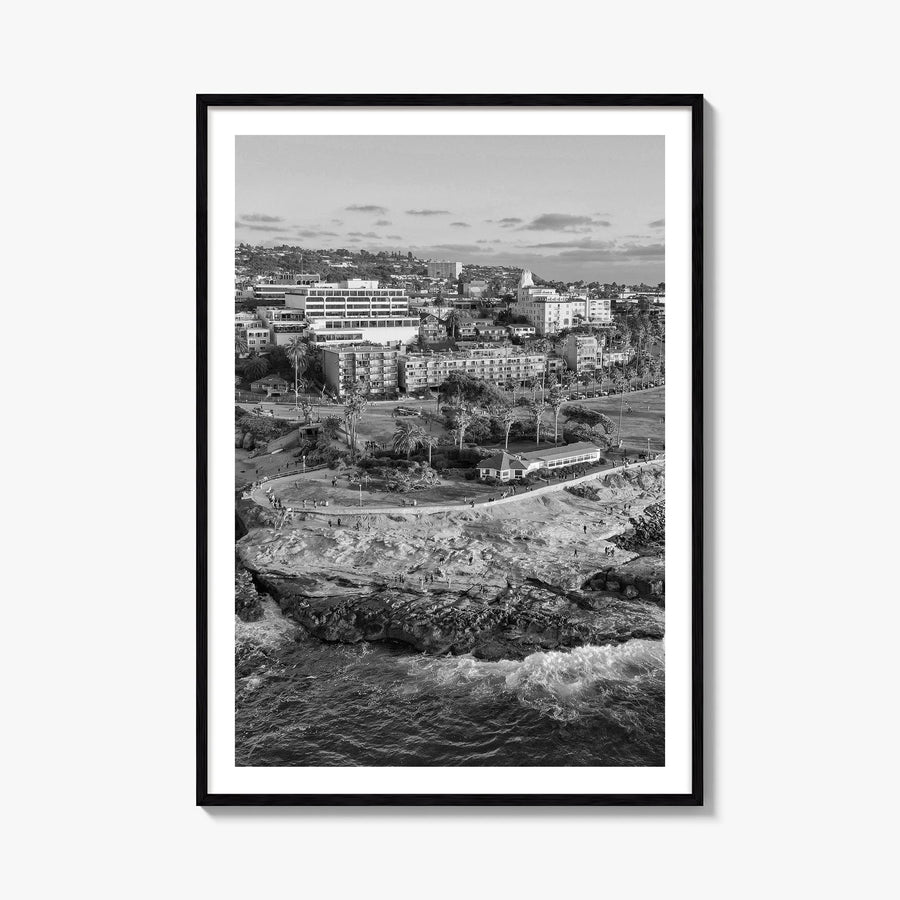 La Jolla no. 1 black & white photo poster of San Diego, California – vertical wall art, unframed print shown in interior mock