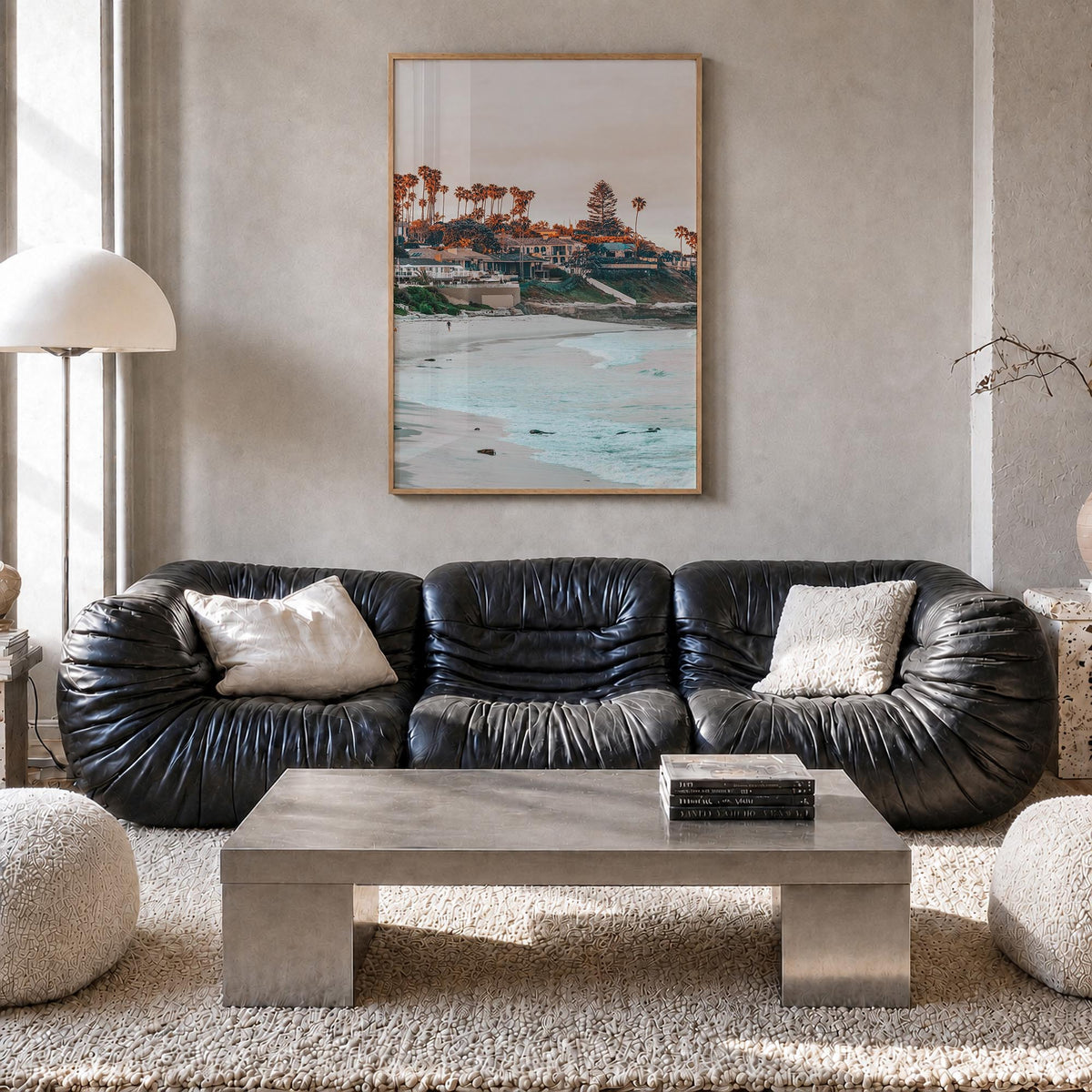 La Jolla no. 1 colorful photo poster of San Diego, California – vertical wall art in natural wood frame, hanging on wall