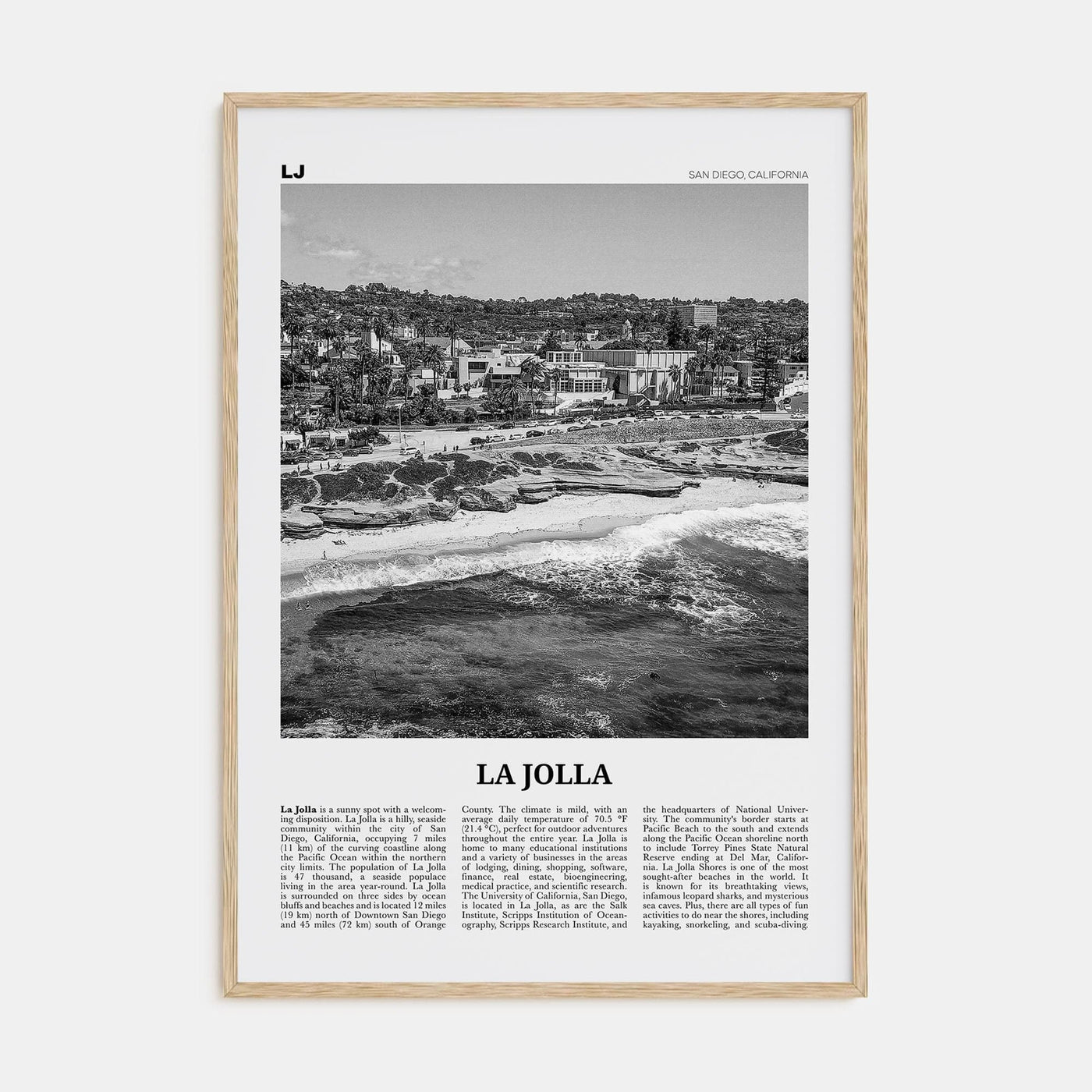 La Jolla No 1 Poster Natural Wood / 8x12 in Nbourhood Travel B&W Poster