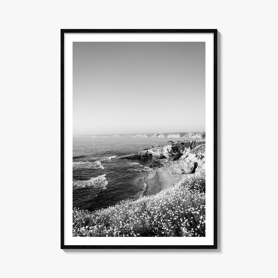La Jolla no. 2 black & white photo poster of San Diego, California – vertical wall art, unframed print shown in interior mock