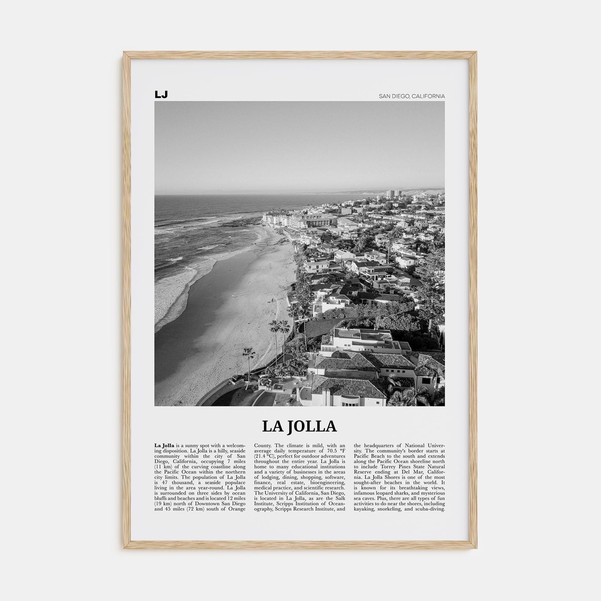 La Jolla No 2 Poster Natural Wood / 8x12 in Nbourhood Travel B&W Poster