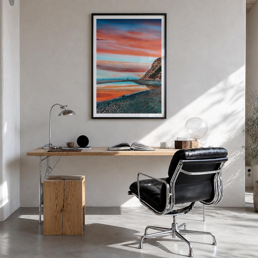 La Jolla no. 3 colorful photo poster of San Diego, California – vertical wall art in black wood frame with white border, hang