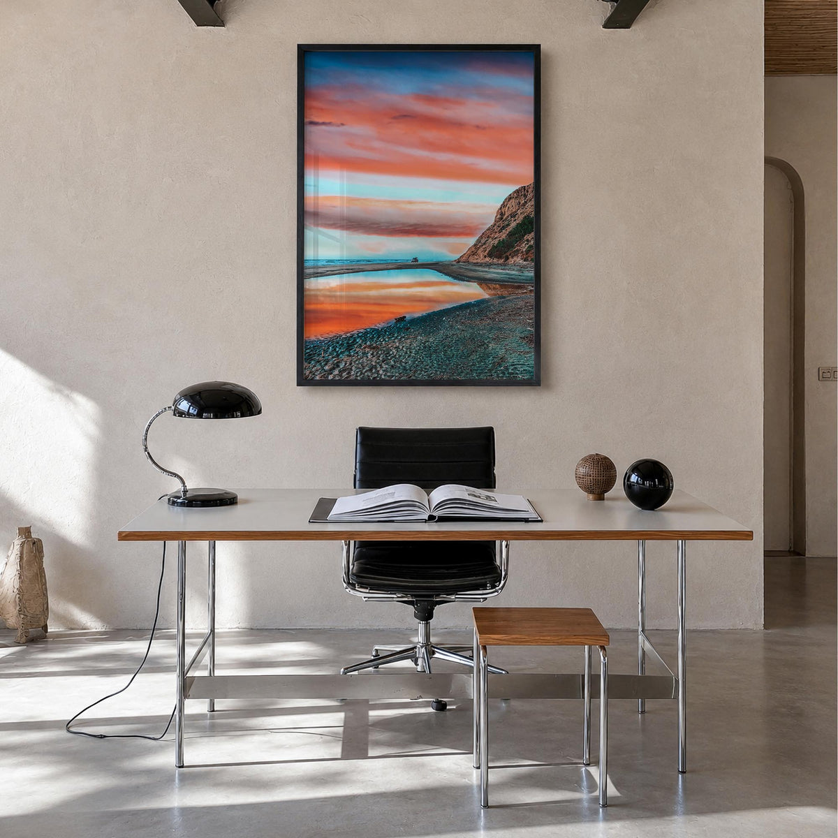 La Jolla no. 3 colorful photo poster of San Diego, California – vertical wall art in black wood frame, hanging on wall