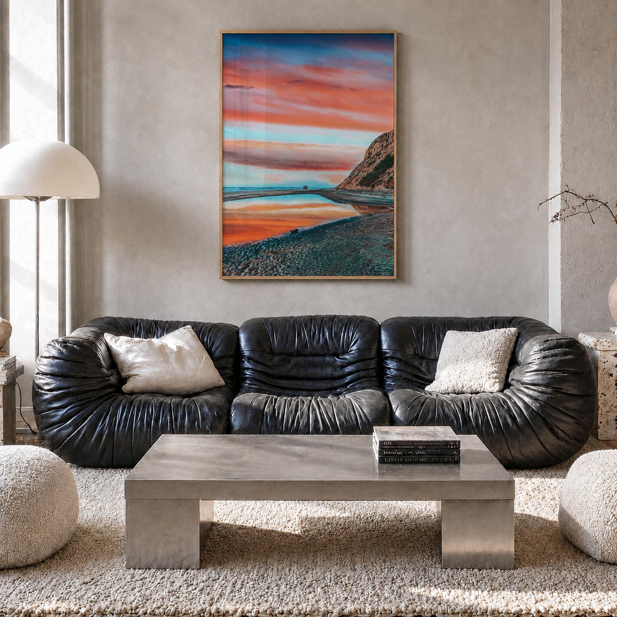 La Jolla no. 3 colorful photo poster of San Diego, California – vertical wall art in natural wood frame, hanging on wall