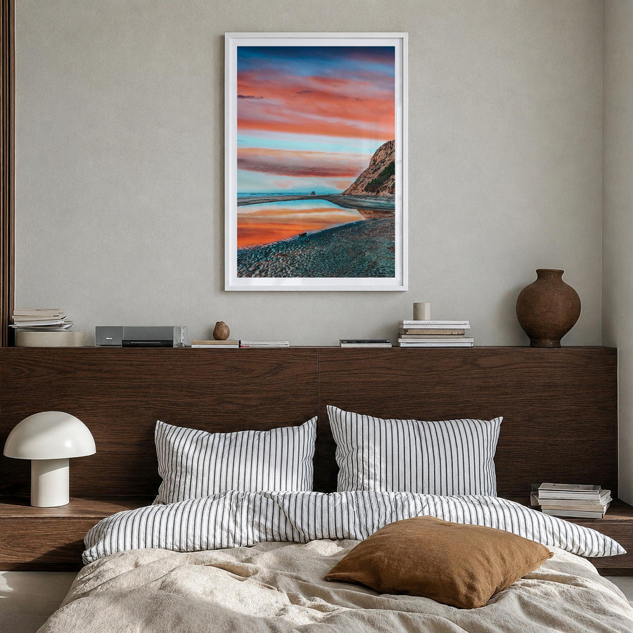 La Jolla no. 3 colorful photo poster of San Diego, California – vertical wall art in white wood frame with white border, hang