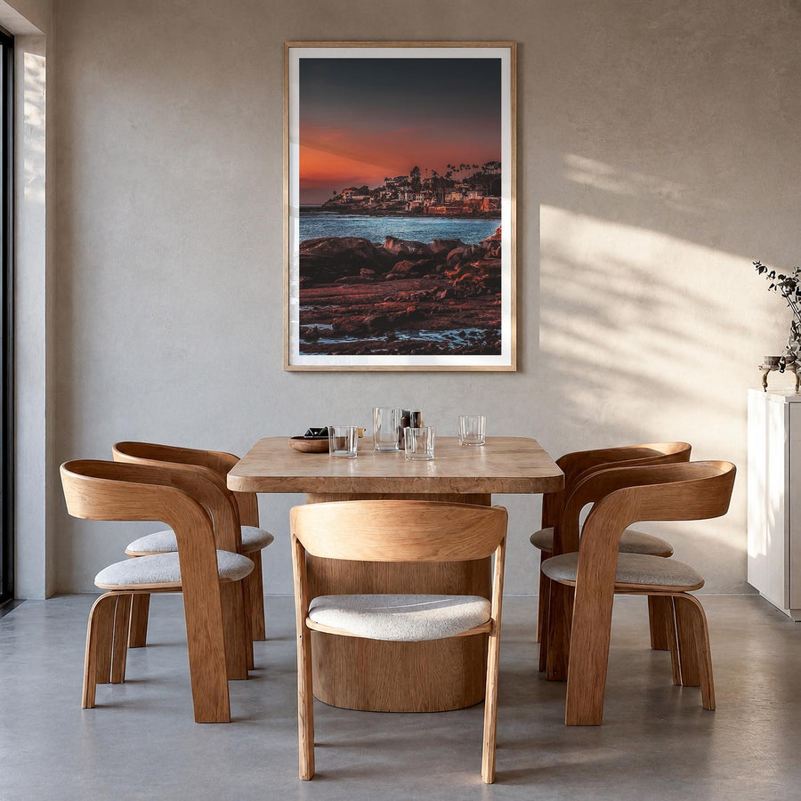 La Jolla no. 4 colorful photo poster of San Diego, California – vertical wall art in natural wood frame with white border, ha