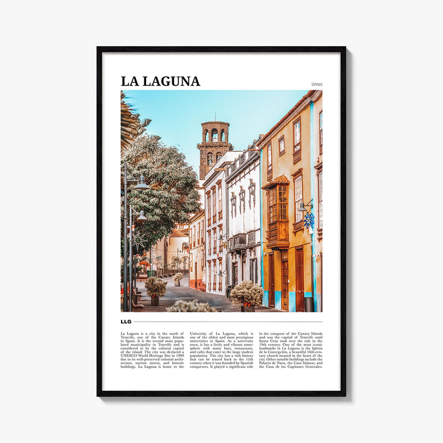 La Laguna colorful travel poster of Spain – vertical wall art, unframed print shown in interior mockup