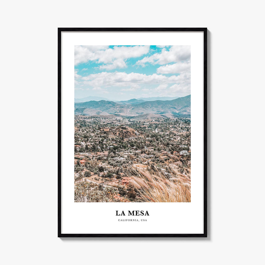 La Mesa colorful classic poster of California, USA – vertical wall art, unframed print shown in interior mockup