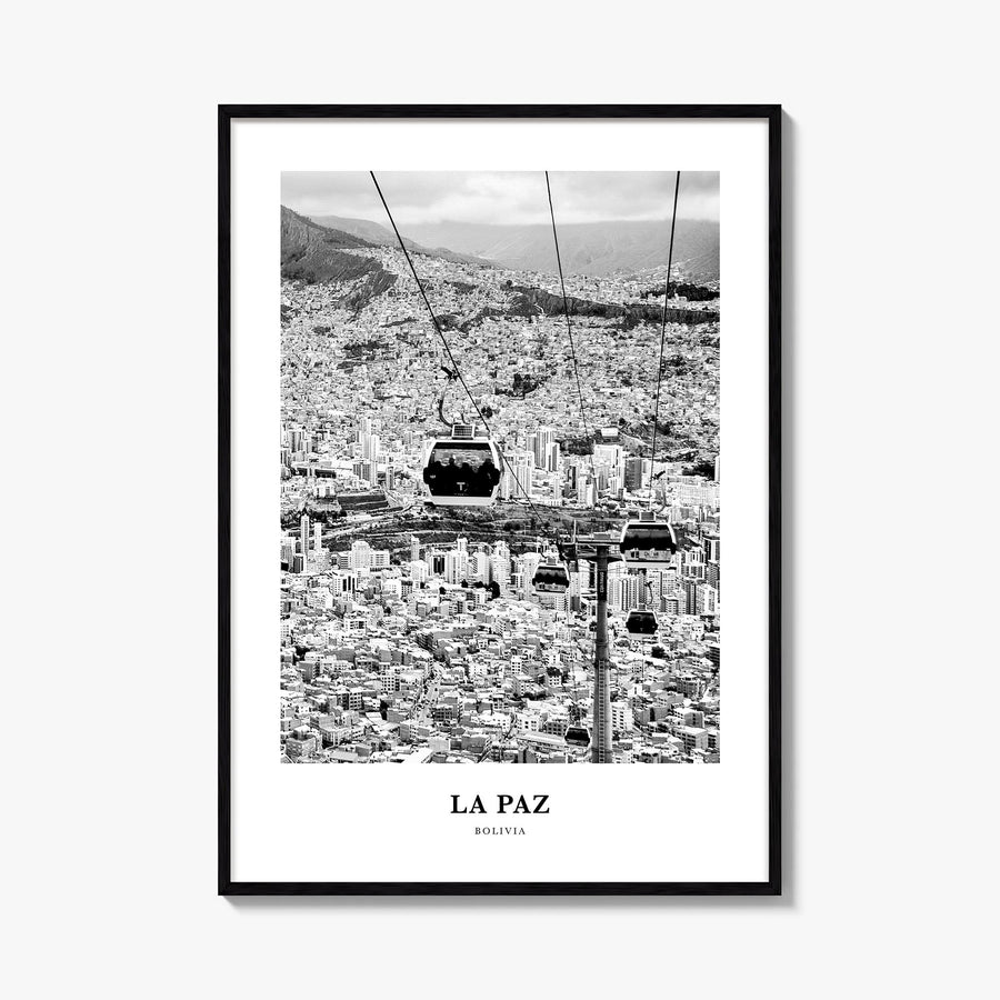 La Paz black & white classic poster of Bolivia – vertical wall art, unframed print shown in interior mockup