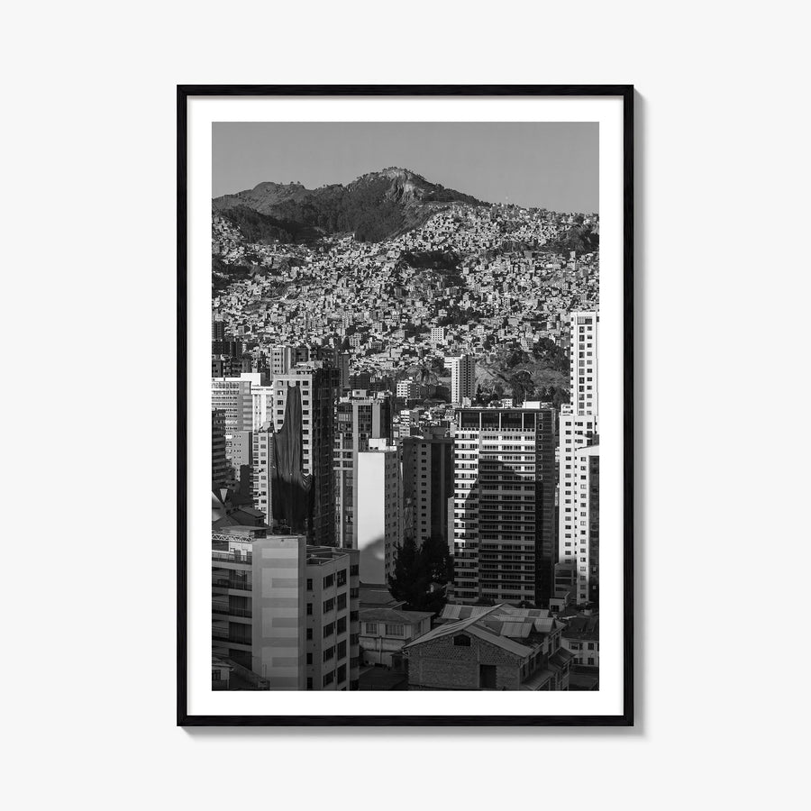 La Paz black & white photo poster of Bolivia – vertical wall art, unframed print shown in interior mockup