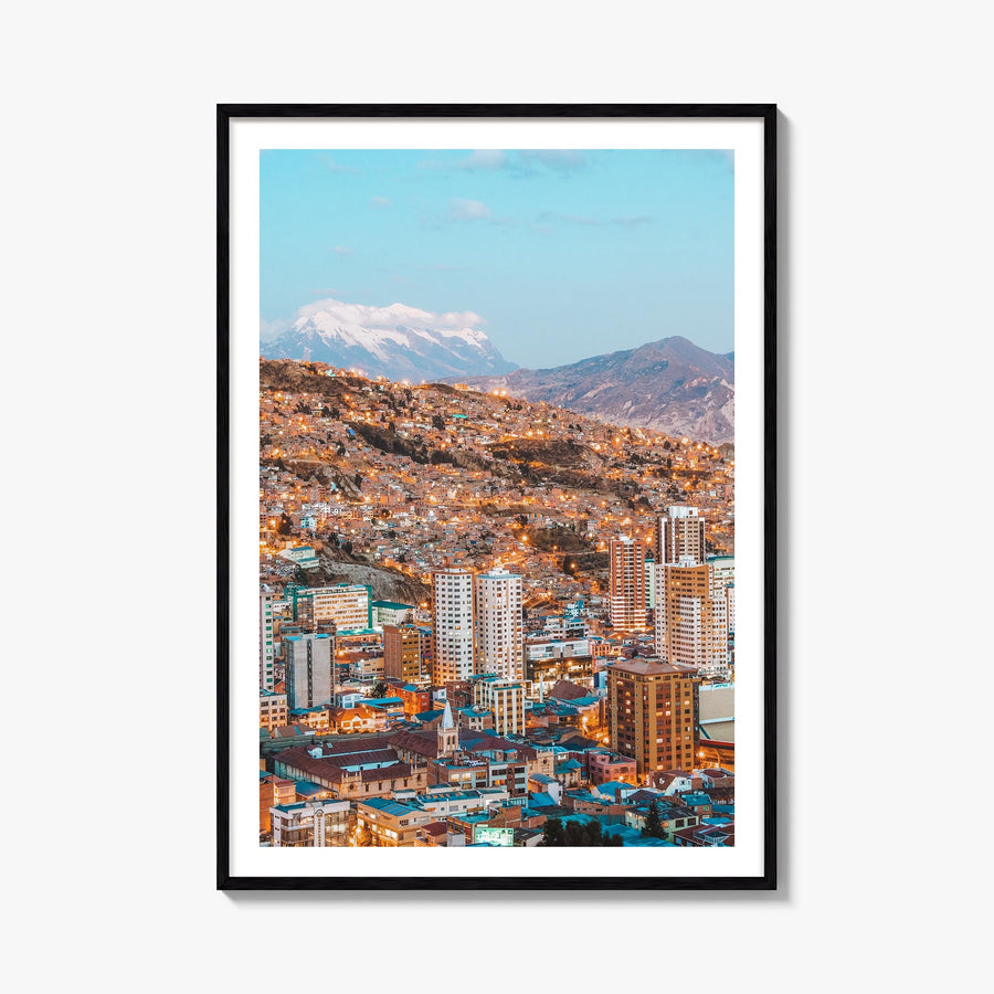 La Paz colorful photo poster of Bolivia – vertical wall art, unframed print shown in interior mockup