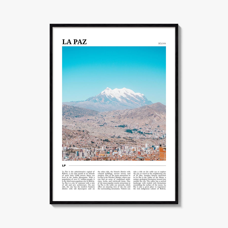 La Paz colorful travel poster of Bolivia – vertical wall art, unframed print shown in interior mockup