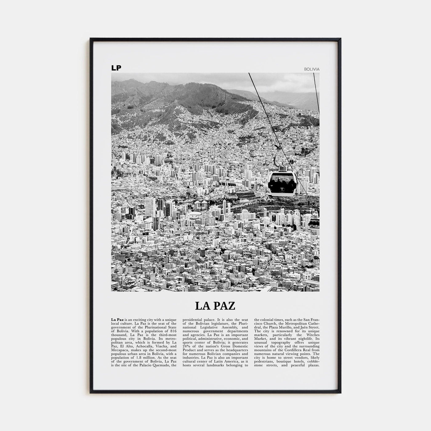 La Paz Poster None / 8x12 in Nbourhood Travel B&W Poster