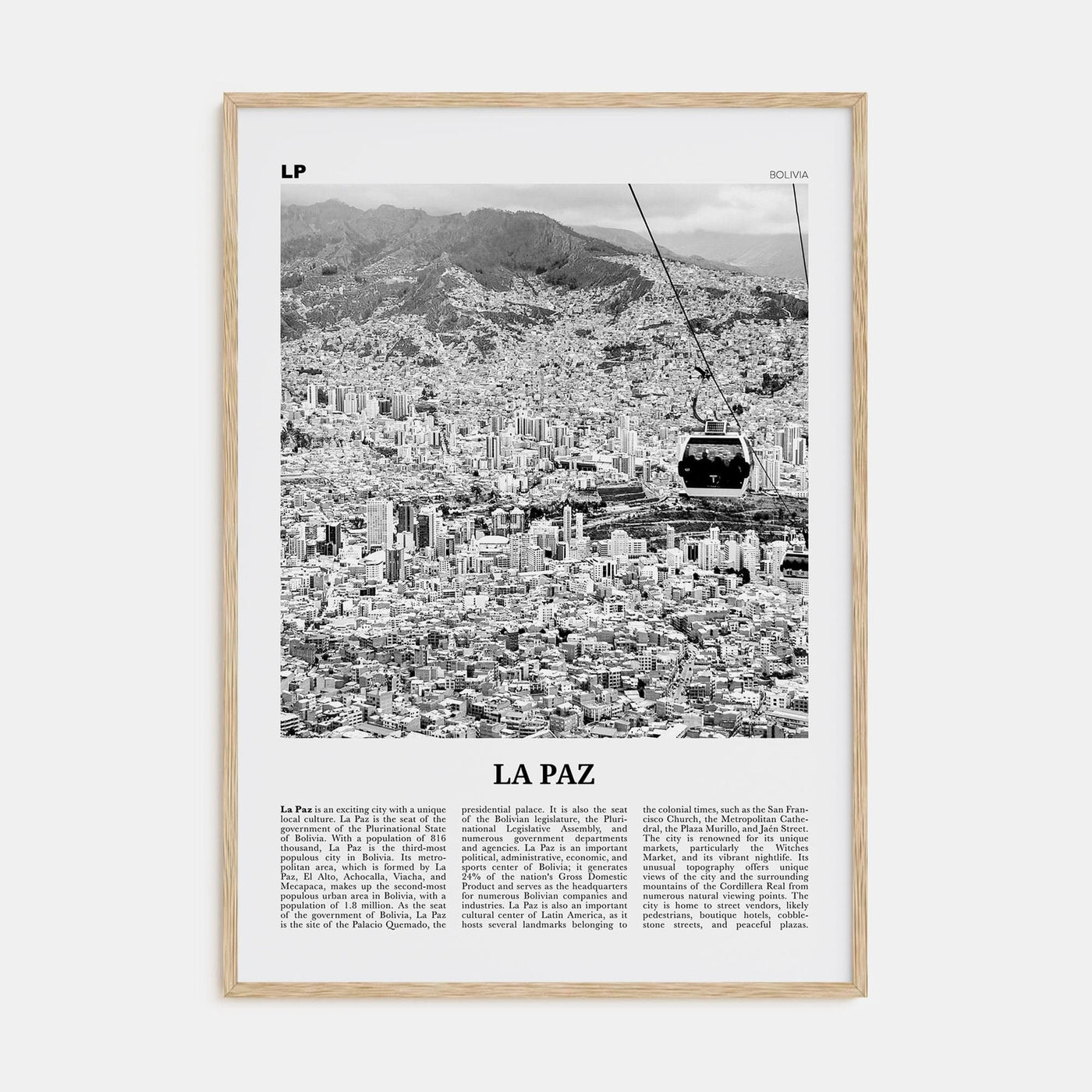 La Paz Poster Natural Wood / 8x12 in Nbourhood Travel B&W Poster